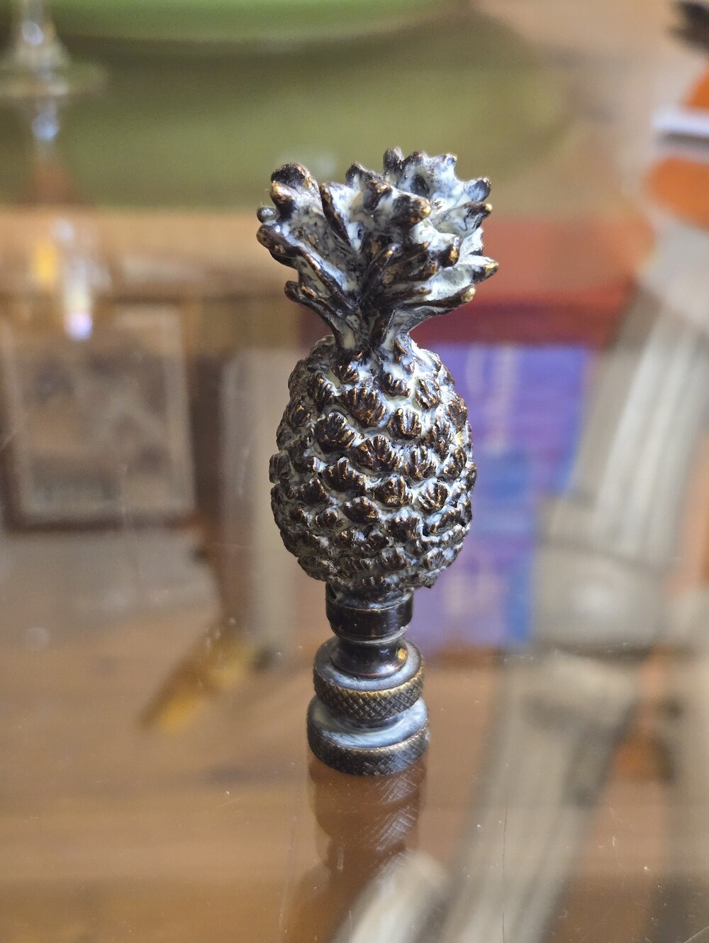 Metal Pineapple Finial in Antique Brass Tone